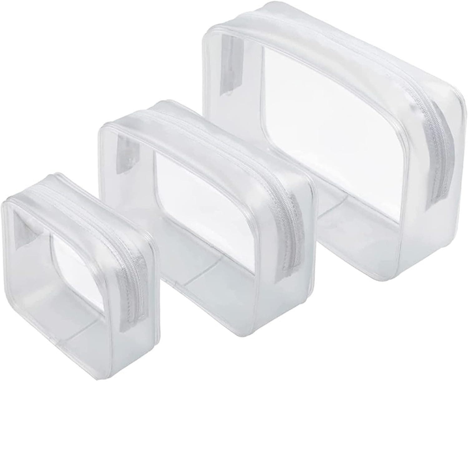 Set of 3 Clear Cosmetic Bags, Clear Travel Makeup Bags, Clear Toiletry Bags, Portable Clear Pouches, Transparent Travel Pouch Bags with Zipper for Women, Girl (White) - White - Image 1