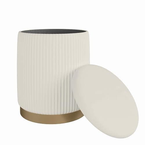 Boahaus Cersei White Velvet Vanity Ottoman with Hidden Storage, Makeup Chair for Vanity Desk, Elegant Foot Rest Stool with Gold Base for Bedroom, Living Room & Dressing Area (Pure White) thumbnail 4
