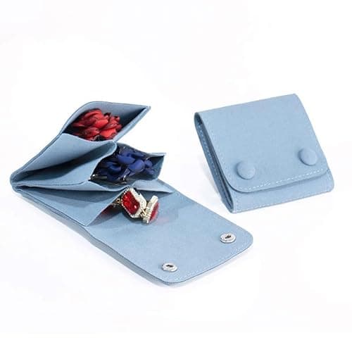 SimplCharm 3"x3" Mini Jewelry Rolls for Women Microfiber Jewerly Jewelry Organizer Pouch Snap Button Traveling Bracelet Bag (blue) - Image 1