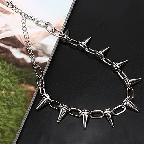 tenghong2021 Punk Spike Chokers Goth Necklaces Mens Chain Choker Collar Punk Streetwear Handmade Adjustable Vintage Rivet Jewelry for Women Girls Choker thumbnail 2