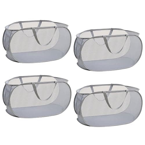 Rubruan 4 Piece Popup Mesh Laundry Basket Durable Handles Collapsible Laundry Baskets Folding Clothes Pastic Hamper for Laundry Room College Dorm (Gray) - Image 1