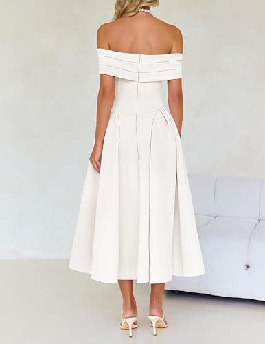 ZESICA Summer 2026 Cocktail Dresses for Women's Off Shoulder Short Sleeve Swing A Line Wedding Evening Party Midi Dress thumbnail 5