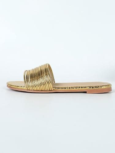 GORGLITTER Women's Summer Metallic Flats Sandal Dressy Cute Open Toe Slipper Slip on Slide Beach Sandals 2025 thumbnail 3
