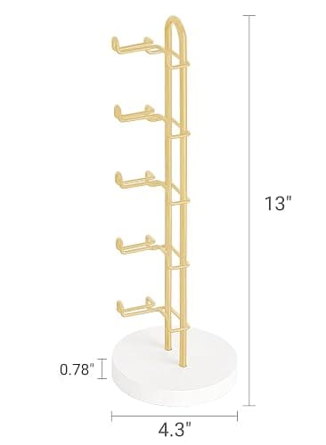 Mkono Sunglasses Organizer Glasses Holder Stand Sunglass Storage Eyeglasses Rack Metal Frame with Wood Base for 5 Pairs of Eyewear Display for Table Desk Countertop Dresser Bedroom, Set of 1, Gold thumbnail 3