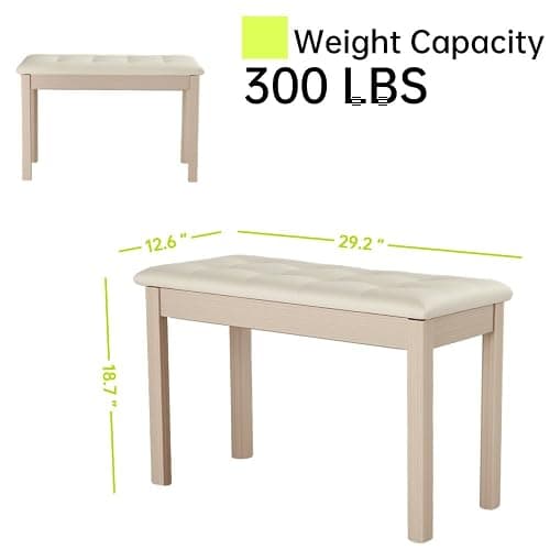 Sanpuli Solid Wood Duet Piano Bench with Storage, Piano Stool and Padded Cushion, Keyboard Bench with Bookcase, Piano Chair and Piano Seat with High-Density Sponges. thumbnail 2