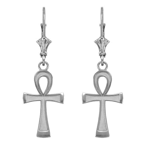 Certified 925 Sterling Silver Egyptian Ankh Cross Earrings - Image 1