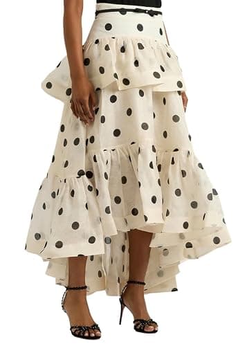 THLAI Women Polka Dot Maxi Skirt Ruffle Layered Long Skirt High Waist Asymmetrical Midi Skirt Summer Skirt - Image 1