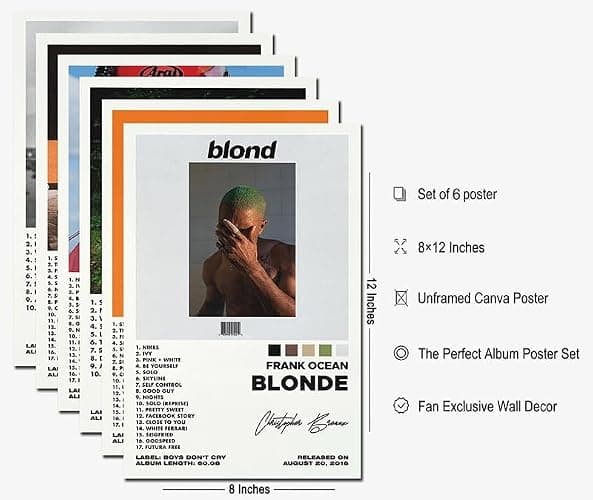 Bkioqoh Set of 6 Canvas Posters - Frank Ocean Blonde Channel Orange Nostalgia Ultra - 8x12IN Unframed Prints thumbnail 3