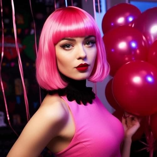LIULIUBTY Short Bob Hair Wigs Straight with Flat Bangs Synthetic Colorful Cosplay Daily Party Neon Wig for Women + Free Wig Cap 14" Natural As Real thumbnail 3