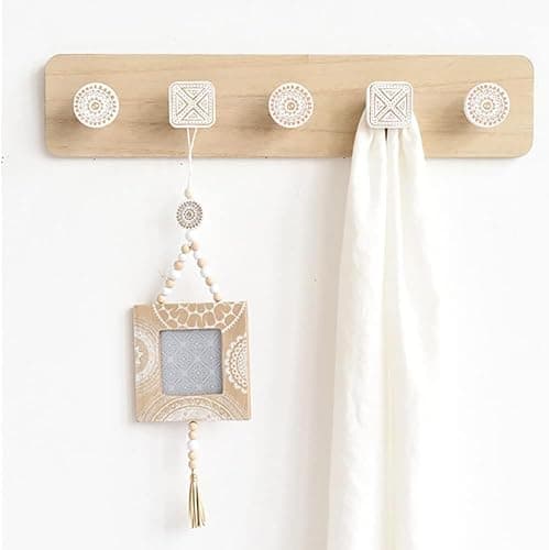 LNGFSH Porte Manteau Mural Bois,Patère Murale,Bois Massif Porte Manteau Salle De Bain,5 Crochets pour Manteaux Veste pour chambre à coucher, cuisine, salon, vestiaire Naturel thumbnail 5