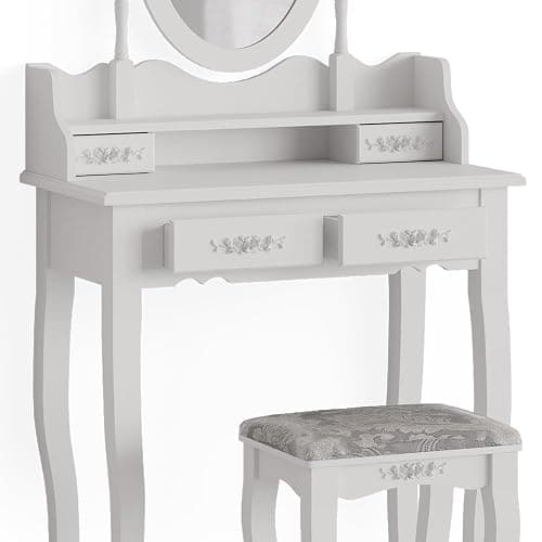 Vicco Coiffeuse Meghan, Blanc, 75cm avec Tabouret, avec Tabouret et Miroir Ovale fixé solidement thumbnail 6
