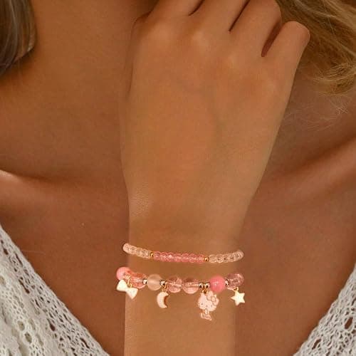 NIQIPOK Crystal Bead Bracelet Cute Cartoon Kawaii Elastic Beaded Bracelets for Women,Kawaii Crystal Beads Anime Relationship Matching Bracelet for Best Bracelets thumbnail 6