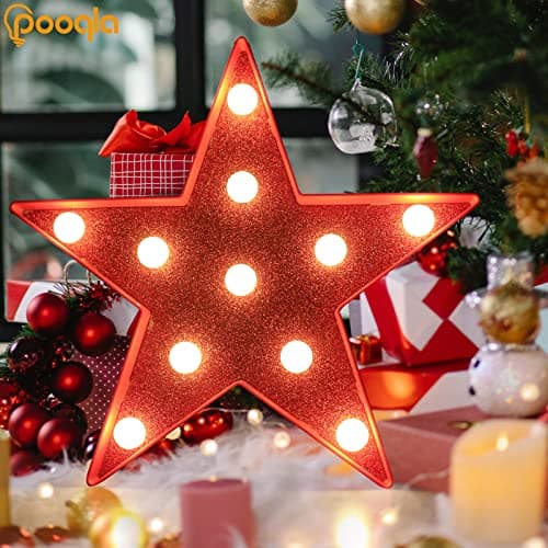 Pooqla Star Marquee Lights, Glitter LED Marquee, Red Light Up Star - Battery Powered Night Light for Birthday Party, Wedding, Christmas Decoration thumbnail 3