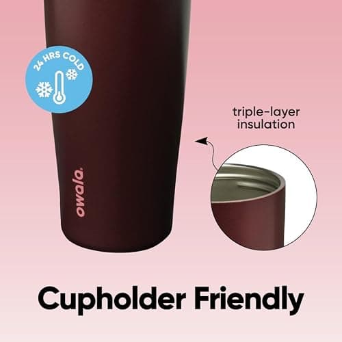 Owala FreeSip Sway Insulated Stainless Steel Water Bottle with Two-Way Spout, Built-In Straw and Bucket Handle, Made for Travel, School, and Sports, 40oz, BPA Free, Leak Proof, Black Cherry thumbnail 6