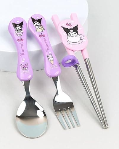 Lilfant Cute Fork, Spoon, and Chopsticks Flatware Set with Case, Stainless Steel (Purple), Medium thumbnail 3