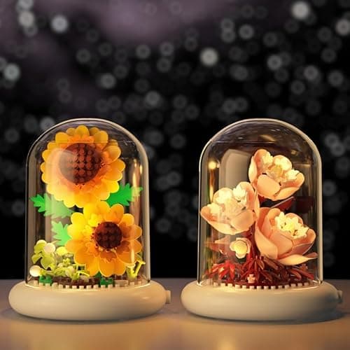 Kadablk Creative Botanical Micro Blocks with Light Set - 550PCS Artificial Chrysanthemum, Peony and Hibiscus, Perfect DIY Gift for Adults, Teens and Flower Lovers thumbnail 9