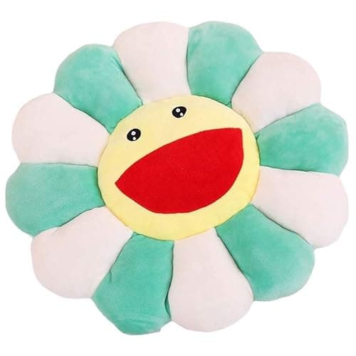 TEFU Flower Plush Pillow, Sunflower Pillow Soft & Comfortable Sunflower Smiley Cushion Colorful Sun Flower Plush Toy Home Bedroom Shop Restaurant Decor (Green,16.5in/42cm), 1 Count (Pack of 1) - Image 1