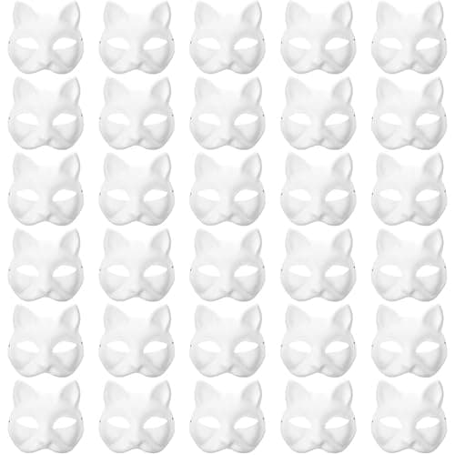 MAELSTROM 30Pcs Cat Mask Base With Strap - Blank to Paint, Therian Halloween Animal Mask for Party Costume - Image 1