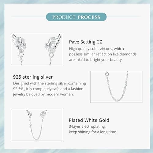925 Sterling Silber Feder Sicherheitskette für Pandora Armband,Engel-Flügel Stopper Silikonverschluss Clip-Charm,Damenschmuck thumbnail 8