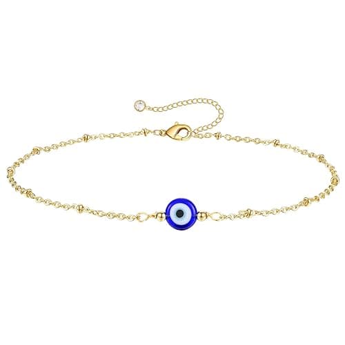 Dainty Evil Eye Bracelets for Women, Gold Plated Adjustable Evil Eye Lucky Amulet Chain Bracelet Jewelry Gifts - Image 1