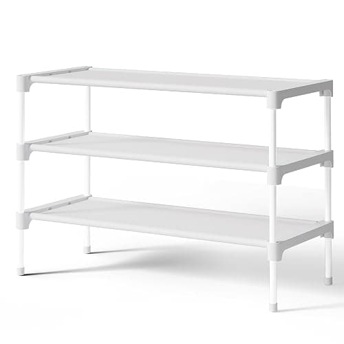 Kitsure Shoe Rack - Non-Woven Shoe Rack Shelf, Shoe Organizer for Closet, Entryway, Garage & Corridor, Stackable Shoe Shelves, 27.5" Wide - 3 Tier, White - Image 1