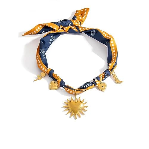 Klyxosh Scarf Necklace with Charm, Bandana Necklace with Gold Dainty Pendants - Chunky Cross, Heart, Flower, Conch, Boot, Cowboy Hat, Boho Beach Vintage Scarf Necklaces, Stylish Jewelry Gift - Image 1
