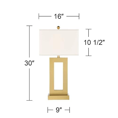 360 Lighting Marshall 30" Tall Open Rectangle Large Modern Luxe Glam End Table Lamps Set of 2 Gold Finish Metal White Shade Living Room Bedroom Bedside Nightstand House Office Home Kitchen thumbnail 9