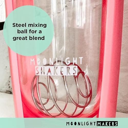 Moonlight Makers Set of 3 Cute 16oz Protein Shaker Bottle, Steel Whisk Ball - Leakproof, Dishwasher Safe Gym Bottle, Shaker Cups for Protein Shakes, Preworkout Drinks Mixer Cup - Pink, Green, Purple thumbnail 4
