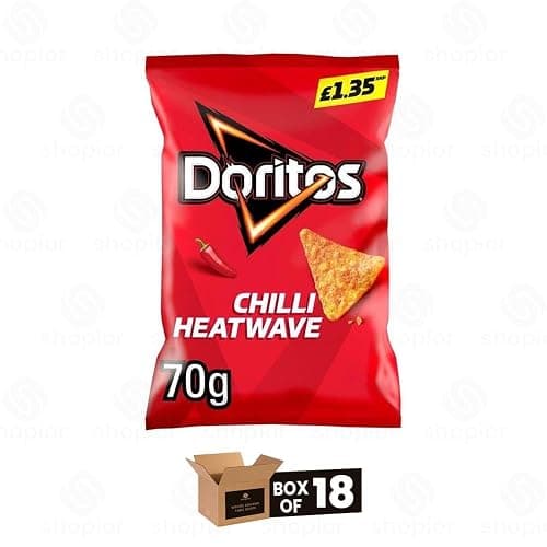 Doritos Tortilla Chips – Bold Crunch, Iconic Taste | Crispy Flavoured Corn Chips in Variety of Flavors – 5 Snack Bags per Pack | Party, Movie Night Crisps (Chilli Heatwave - £1.35-70g x 18Pack) thumbnail 4