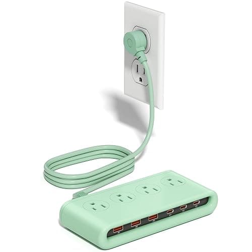 Power Strip with USB C 35W,10-in-1 Flat Plug Wall Charger - 5FT Extension Cord with 4AC, 3 USB A & 3 USB C - PD20W Charging Station for Multiple Devices - Travel Home Office (Green) - Image 1