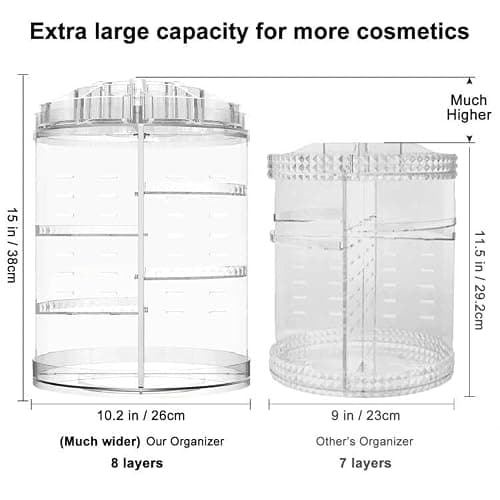 AMEITECH Makeup Organizer, 360 Degree Rotating Adjustable Cosmetic Storage Display Case with 8 Layers Large Capacity, Fits cosmetics, Makeup Brushes, Lipsticks and More, Clear thumbnail 3