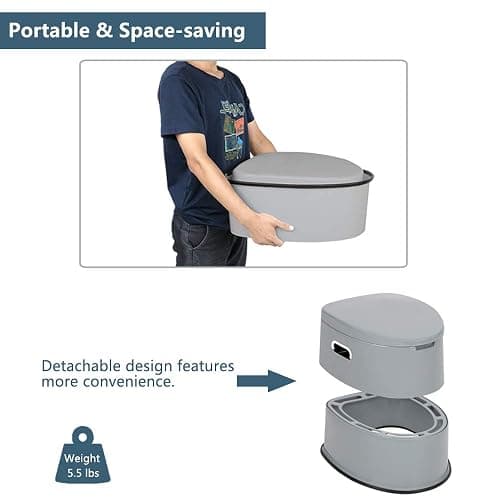 VINGLI Portable Toilet | Indoor Outdoor Commode w/Detachable Inner Bucket & Removable Paper Holder, Lightweight & Compact for Camping, Boat, Van, Emergency Use (Grey) thumbnail 4