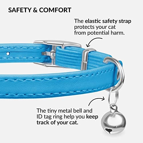 CollarDirect Leather Cat Collar with Removable Bell – Safety Elastic Strap (Breakaway Alternative) – Kitten Collar for Small & Big Boy & Girl Cats thumbnail 3