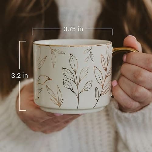 Sweet Water Decor Blue Fan Ceramic Mug with Gold Handle, Large 14oz Fine Bone China Tea Cup, Cute Coffee Mug, Vintage Floral Spring Drinkware, Hostess & Housewarming Gift for Women & Teachers thumbnail 3