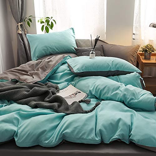 Damier Bettwäsche 135×200cm Türkis Grün Grau Wendebettwäsche Set 2 Teilig Superweiches Microfaser Deckenbezug Bettbezug mit Reißverschluss und 1 Kopfkissenbezug 80 × 80 cm thumbnail 4