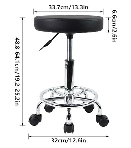 KKTONER PU Leather Round Rolling Stool with Foot Rest Swivel Height Adjustment Spa Drafting Salon Tattoo Work Office Massage Stools Task Chair Small (Black) thumbnail 3