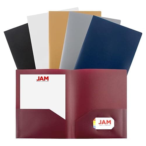 JAM PAPER Plastic 2 Pocket POP Folders - Durable School Folders - Assorted Professional Colors - 6/Pack - Image 1