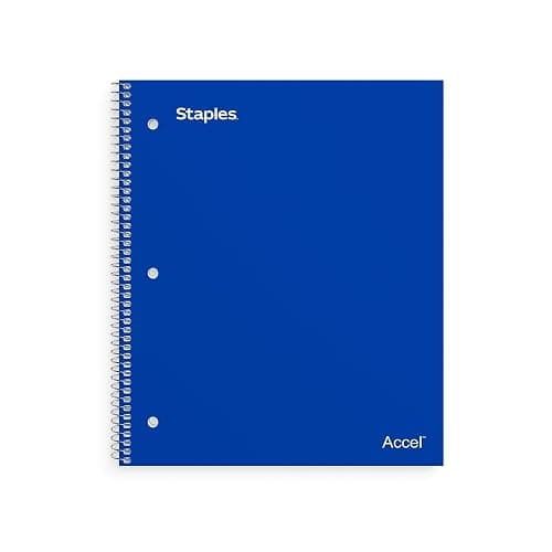 Staples Accel 1-Subject Notebook, 8.5x11 Inch, College Ruled, Blue | 100 sheets for school, office, and everyday note-taking and writing. - Image 1