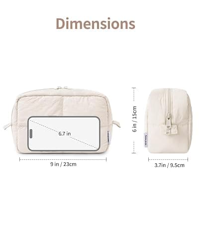Narwey Puffy Makeup Bag for Travel Women Girl, Quilted Makeup Bag Cosmetic Bag, Cute Puffer Make up Organizer Bags, Travel Toiletry Bag Toiletries (Beige) thumbnail 5