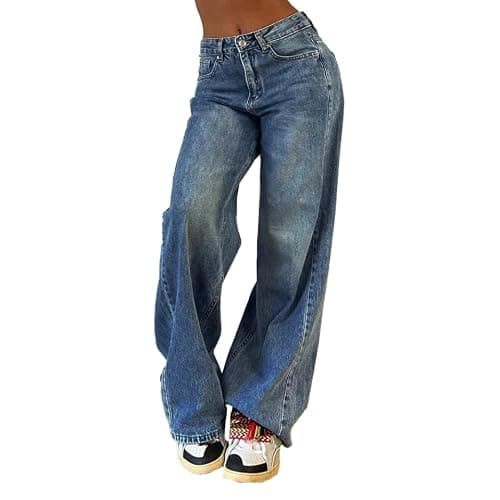 EMMIOL Wide Leg Jeans for Women, Mid Rise Baggy Jeans Plus Size Boyfriends Denim Pants, Y2K Vintage Style - Image 1