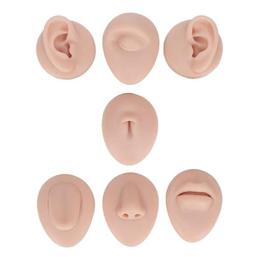 Soft Silicone Body Piercing Practice Model,Simulation Flexible Mannequin Teaching Tool Reusable Ear Model Soft Ear Eye Nose Mouth Tongue Belly Button Model for Practicing Suture (Middle Skin Color) thumbnail 8