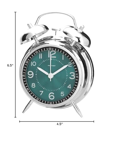 Peakeep Loud Alarm Clock for Heavy Sleepers Adults, Metal 4.5" Twin Bell Battery Operated Alarm Clocks for Bedrooms Decoration (Peacock Green) thumbnail 3