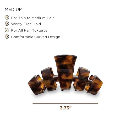 TELETIES - Medium Hair Clip - Strong Grip, Bendable Teeth, Comfortable Curved Design - Ideal for Medium-Thick Hair - For All Hair Textures - Tortoise thumbnail 2