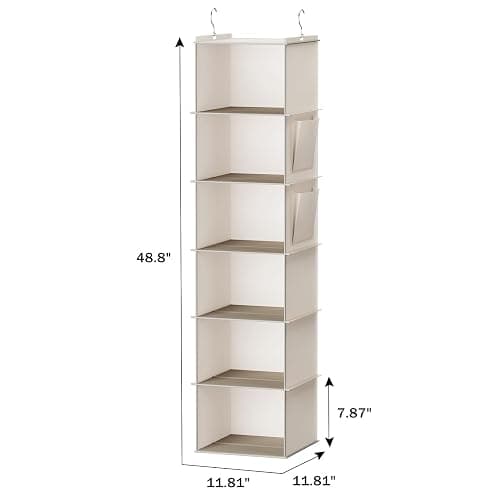 YOUDENOVA Hanging Closet Organizer, 6-Shelf Closet Hanging Storage Shelves, 2 Packs, Beige thumbnail 3