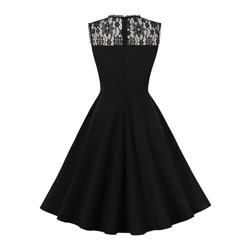 1950s Dresses for Women Vintage Elegant Short Puff Sleeve Polka Dot Patchwork Knee Length Cocktail Party Dress thumbnail 2