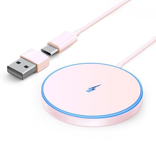 Wtuhu Magnetic Wireless Charger Fast Mag-Safe Charger for 16 Pro Max/16 Pro/16/16 Plus/15/14/13/12 Series AirPods 3/2/Pro/Pro 2 LED Magnet Charging Pad with Dual Charging Ports Pink - Image 1