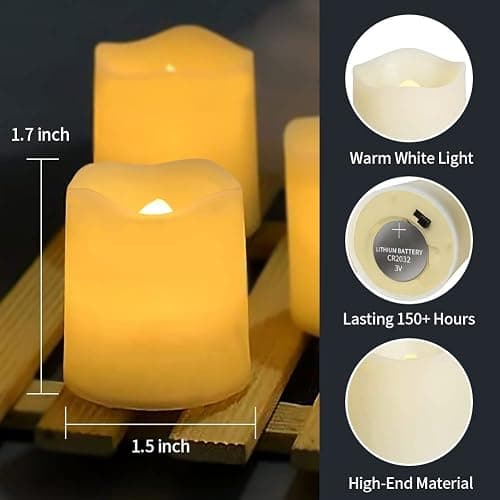 SHYMERY Flameless Votive Candles,Flameless Flickering Electric Fake Candle,24 Pack 200+Hour Battery Operated LED Tea Lights in Warm White for Wedding, Table, Halloween,Christmas Decorations 1.5"X1.7" thumbnail 4