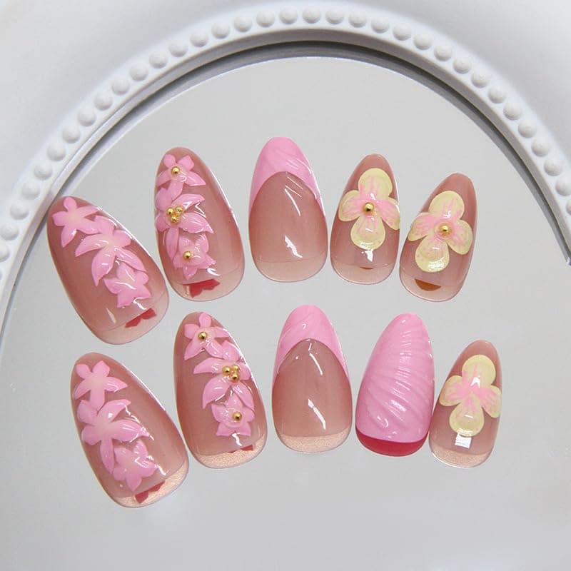 Press on Nails, 3D Summer Frost Ombre Nails - Icy Flower Gradient, Artificial Nails for Women and Girls -24 pcs thumbnail 2