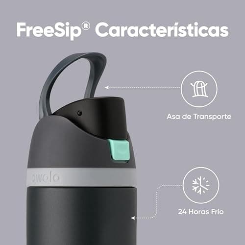 Owala FreeSip botella agua acero inoxidable con pajita, 710 ml - Botella térmica a prueba de fugas para el deporte y los viajes, sin BPA, Foggy Tide thumbnail 2