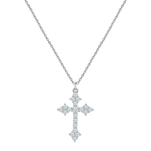CORIXTAL Silver Cross Necklace for Women,Cross Necklace for Women Gold, Silver/Gold Cross Jewelry, Cross Necklace for Women, Christmas Birthday Gifts for Women Cross Jewelry - Silver Plated - Single Layered